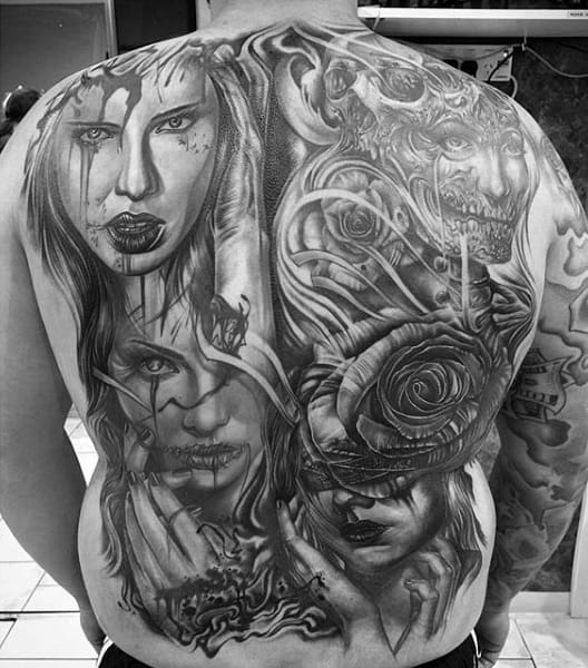 Mens Full Back Grey Bloody Women And Rose Tattoo
