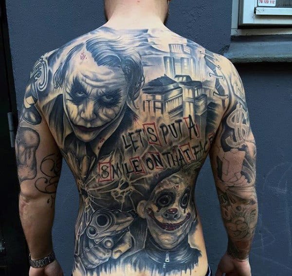 Mens Full Back Joker Themed Tattoo Designs