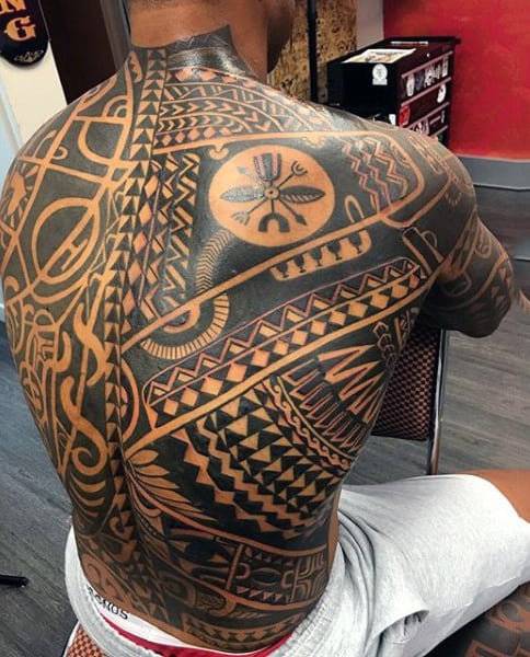 Mens Full Back Lovely Jet Black Egyptian Patterns Tattoo
