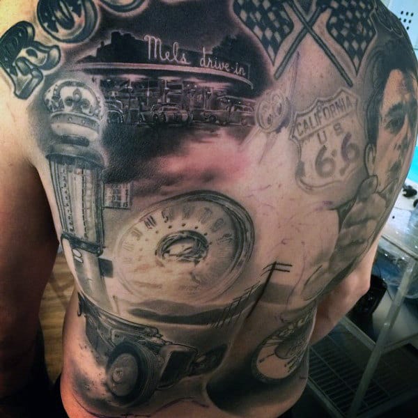 Mens Full Back Majestic Hot Rod Drive In Tattoo