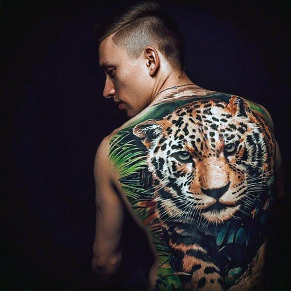 Mens Full Back Realistic Cheetah Tattoo Design Ideas