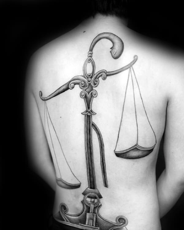 Mens Full Back Scale Libra Tattoos
