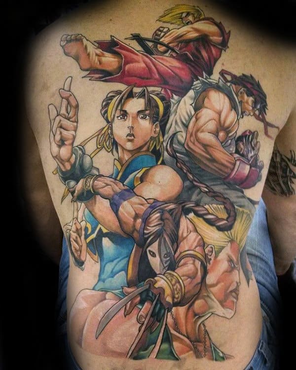 Mens Full Back Street Fighter Themed Tattoo Ideas