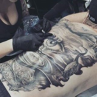 Mens Full Back Tears Dripping From Eye On To Lake Tattoo