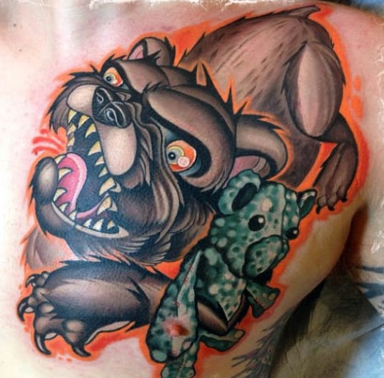 Mens Full Back Teddy Bear And Beast New School Tattoo