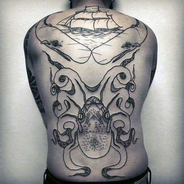 Mens Full Back Whale Octopus Tattoo Ideas