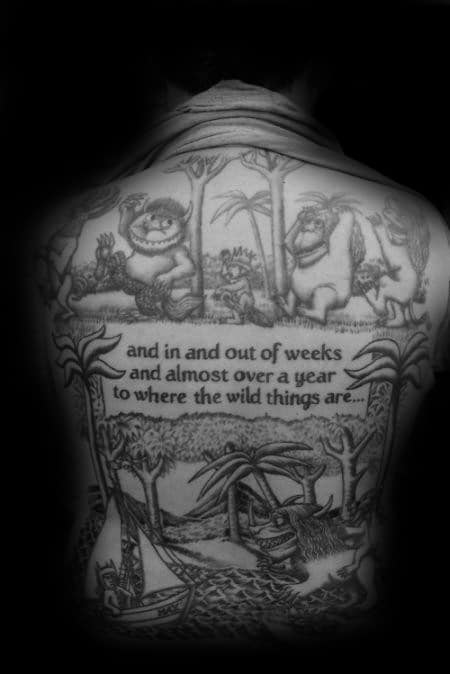 Mens Full Back Where The Wild Things Are Themed Tattoo Designs
