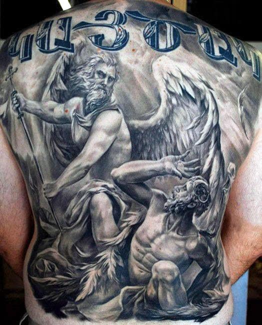 Mens Full Back Wonderful Guardian Angels Tattoo