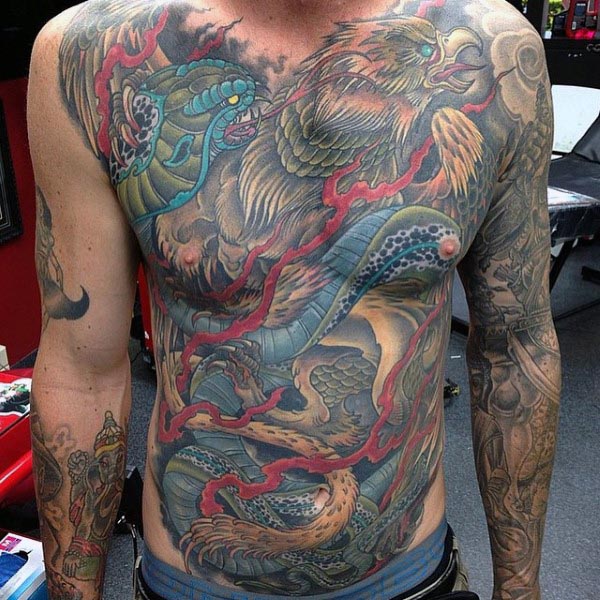 Mens Full Chest Cobra Snake Tattoo Designs