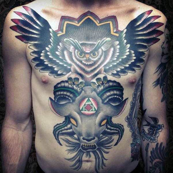 Mens Full Chest Owl Tattoo Design Ideas