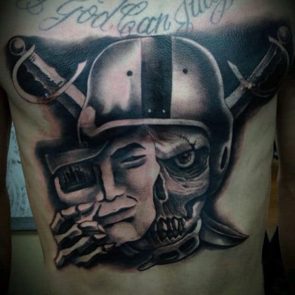 Mens Full Chest Skull Oakland Raiders Tattoos