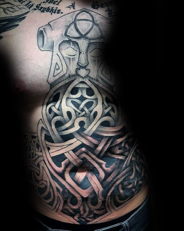 Mens Full Chest Tribal Mjolnir Tattoos