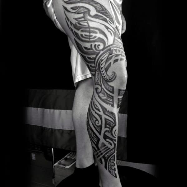 Mens Full Leg Awesome Tribal Sleeve Tattoo Design