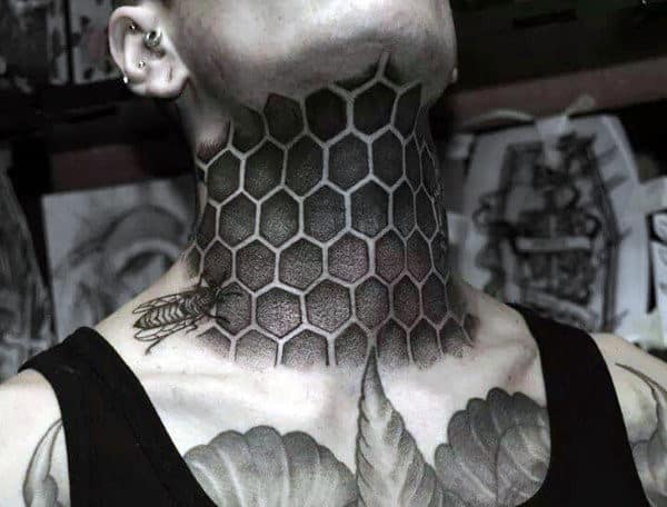 Mens Full Neck Bee And Honeycomb Tattoo