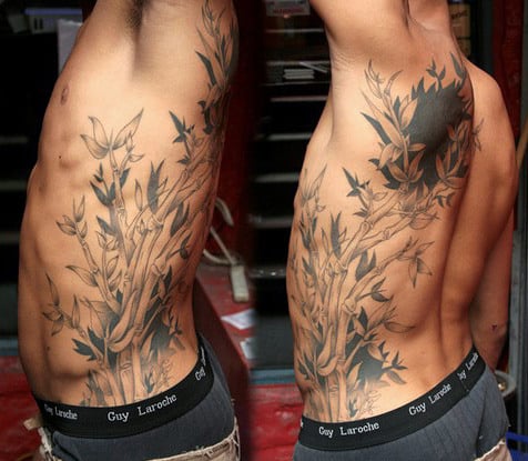 Mens Full Rib Cage Side Bamboo Tattoos