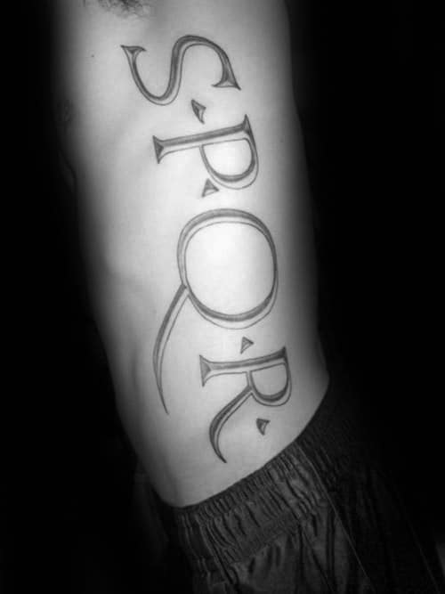 Mens Full Rib Cage Side Spqr Letter Tattoo