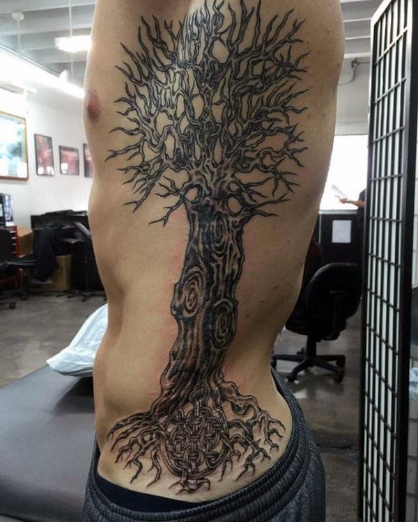 Mens Full Rib Cage Side Tree Of Life Tattoo