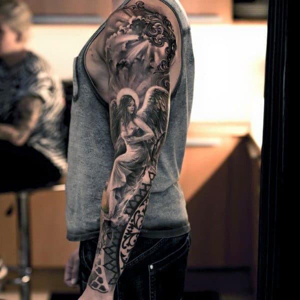 Mens Full Sleeve Angel Cloud Tattoos