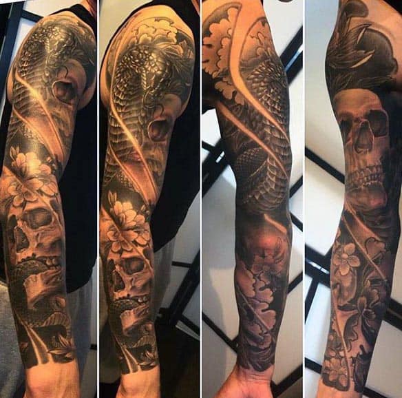 Mens Full Sleeve Cobra Skull Tattoos