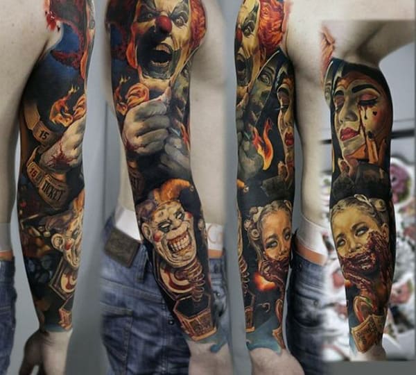 Mens Full Sleeve Evil Clowns Tattoos
