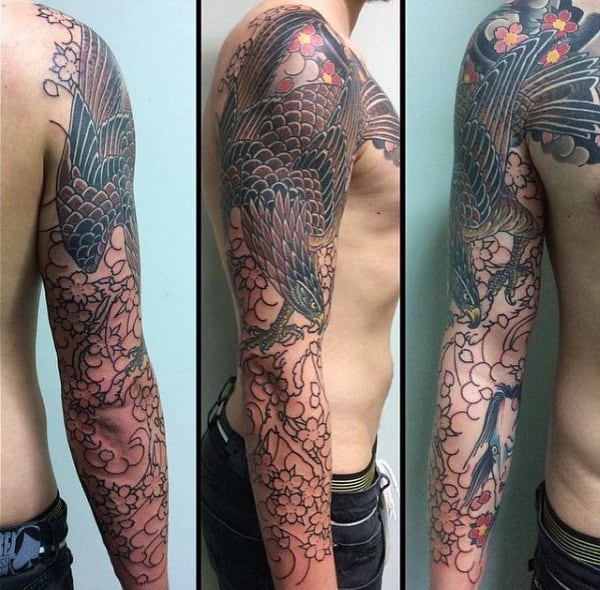 Mens Full Sleeve Falcon Tattoo Designs