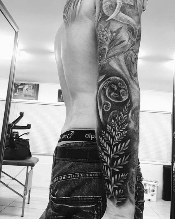 Mens Full Sleeve Fern Tattoo Design Ideas
