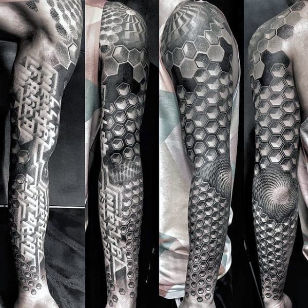 Mens Full Sleeve Geometric Hexagon Amazing Tattoo Ideas