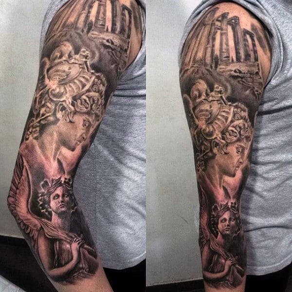 Mens Full Sleeve Greek Guardian Angel Tattoo