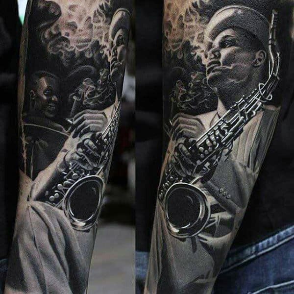 Mens Full Sleeve Realistic Tattoo Of Smoking Man