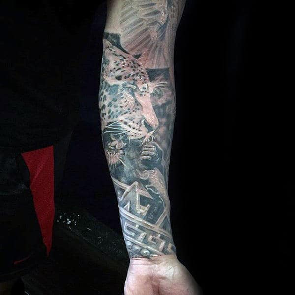 Mens Full Sleeve Tattoo Of Leopard