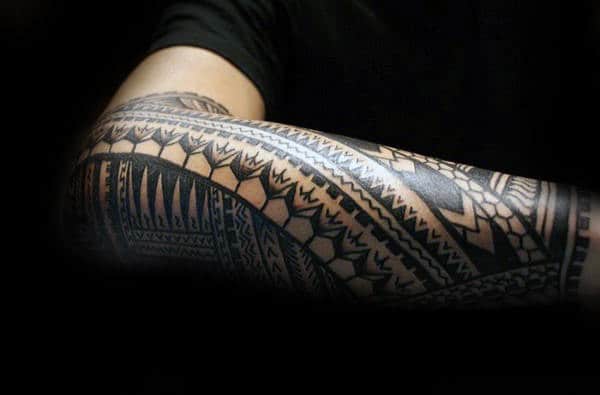 Mens Full Sleeve Tribal Forearm Polynesian Tattoo Design Ideas
