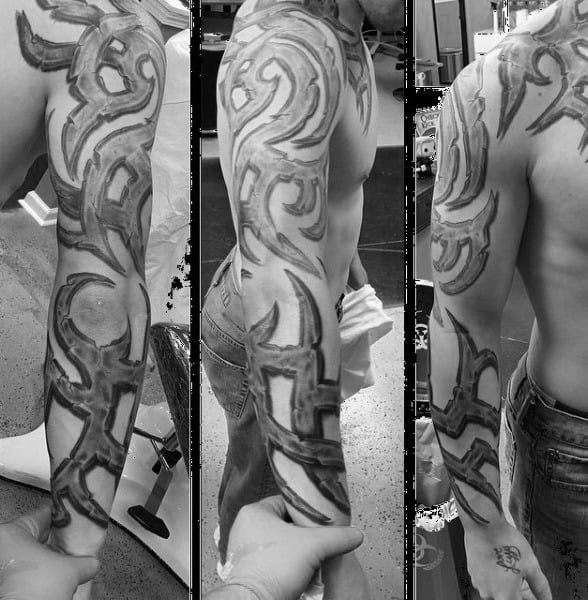Mens Full Sleeve Tribal Stone Tattoos