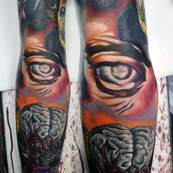 Mens Full Sleeves Alien And Eye Tattoo