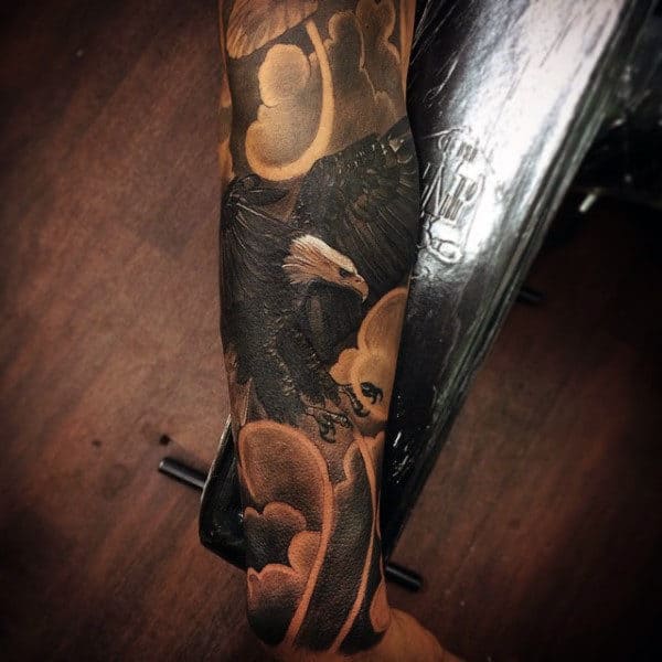 Mens Full Sleeves Black Bald Eagle Tattoo