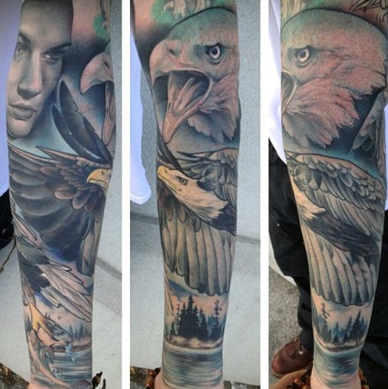 Mens Full Sleeves Brilliant Bald Eagle Tattoo