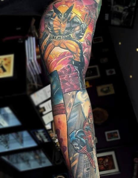 Mens Full Sleeves Colourful Spiderman Tattoo