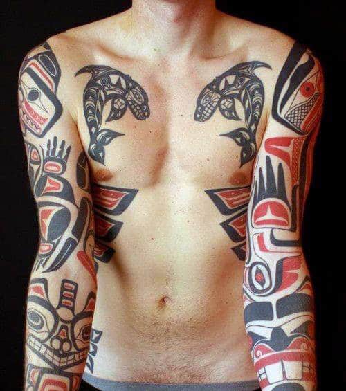 Mens Full Sleeves Gorgeous Haida Tattoo Design Ideas