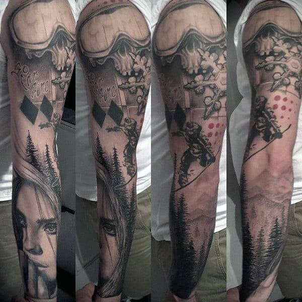 Mens Full Sleeves Lovely Snowboarding Tattoo