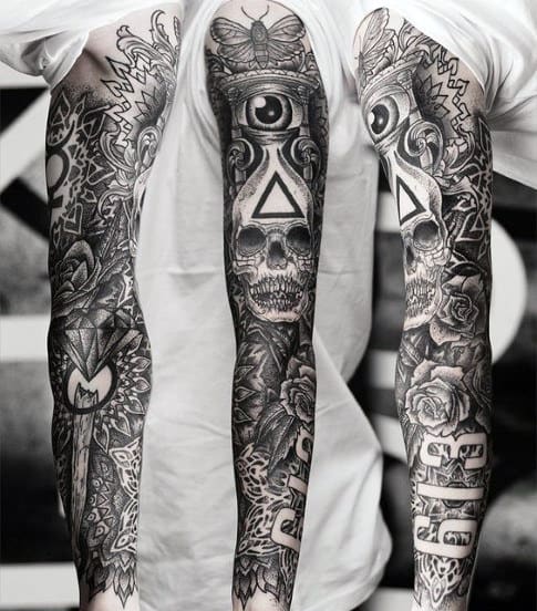 Mens Full Sleeves Timepiece Illuminati Tatoo