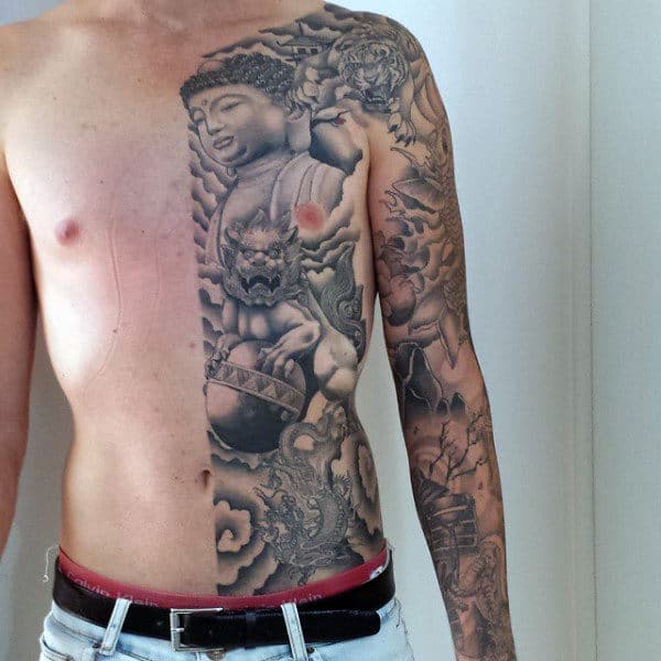 Mens Full Sleeves Torso Eastern Religions Tattoo