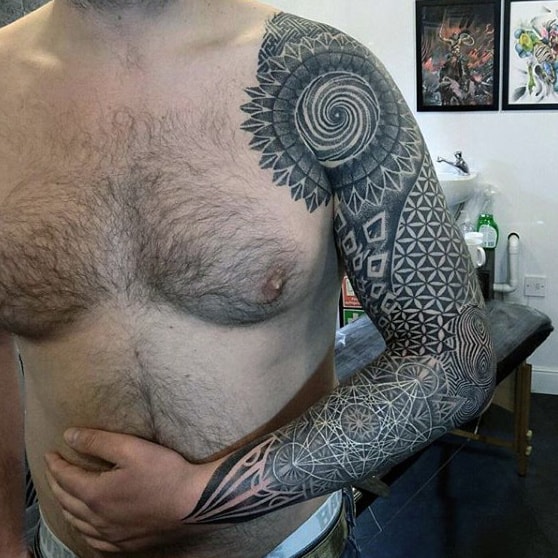 Mens Full Sleeves Wonderful Dotwork Tattoos