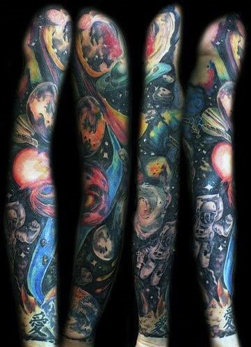 Mens Fulls Sleeve Galactic Astonaut Tattoo