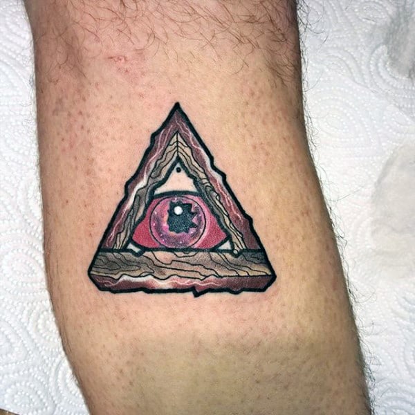 Mens Funky Pink And Black Traingle Eye Tattoo On Bicep