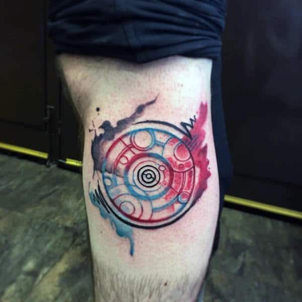 Mens Gallifreyan Watercolor Leg Calf Tattoos