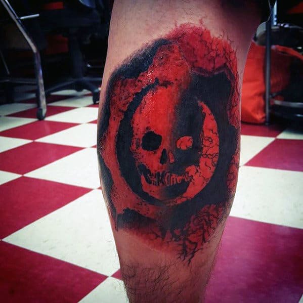 Mens Gears Of War Skull Leg Calf Tatoto
