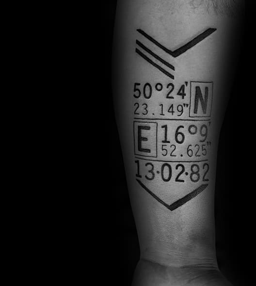 Mens Geocordinates Simple Forearm Tattoo