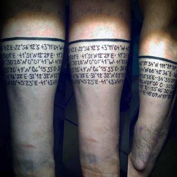 Mens Geographic Location Cordinates Travel Tattoo Armband