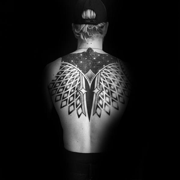 Mens Geometric Back Tattoo Design Inspiration