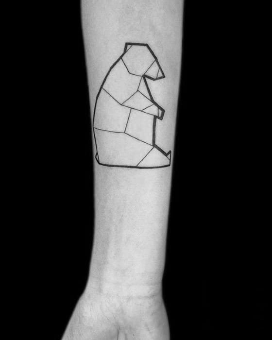 Mens Geometric Bear Simple Line Tattoo Design On Inner Forearm