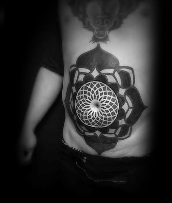 Mens Geometric Blackwork Stomach Chest Tattoo Design Inspiration